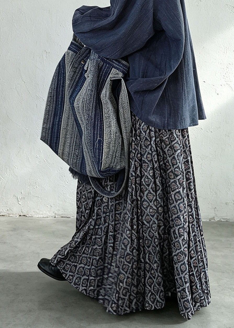 Plus Size Black Print Elastic Waist Maxi Skirts