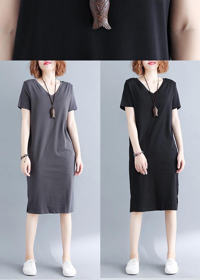 Plus Size Black side open Cotton Summer Dresses - SooLinen