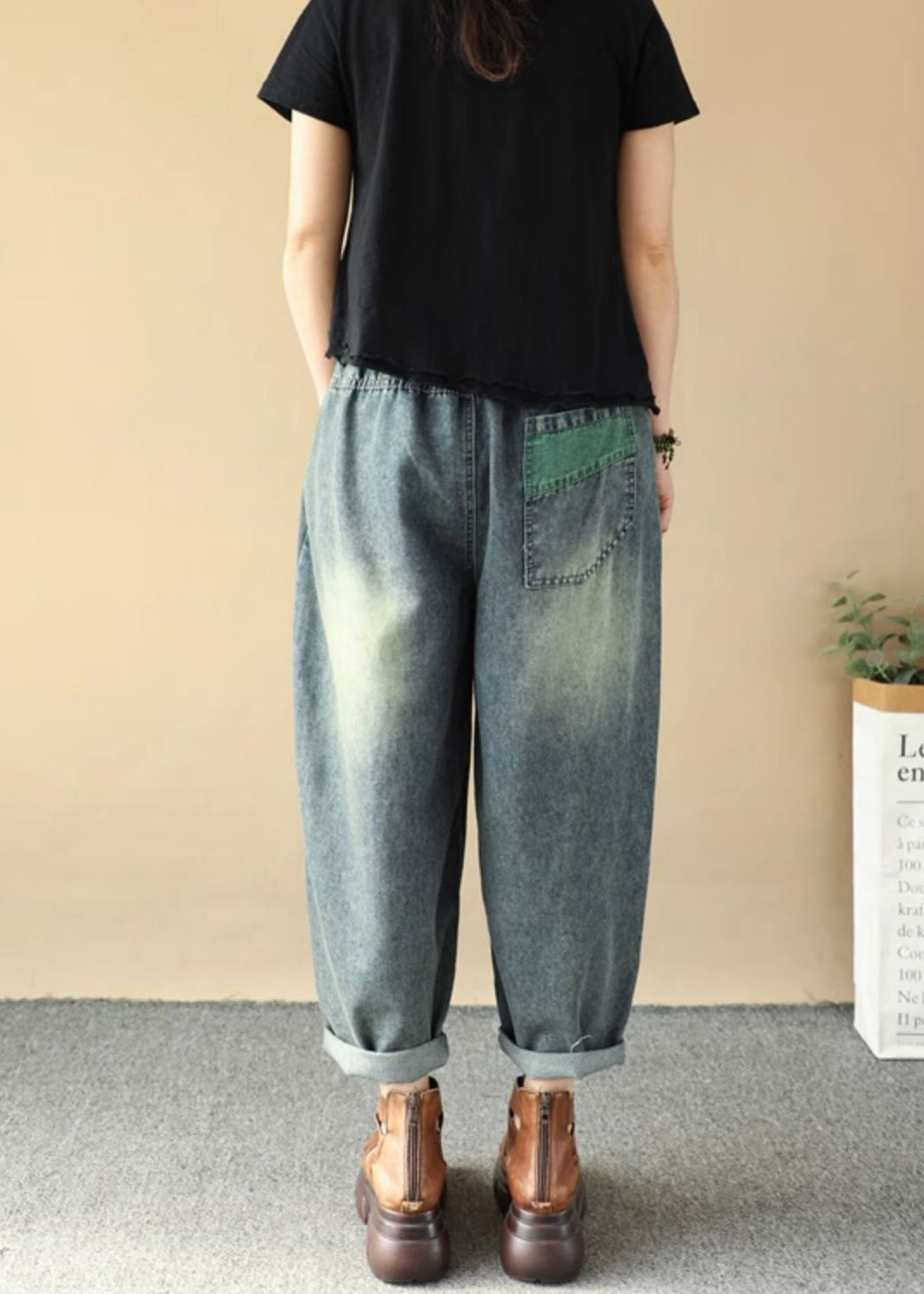 Plus Size Blue Cartoon Embroidered Denim Pants Summer