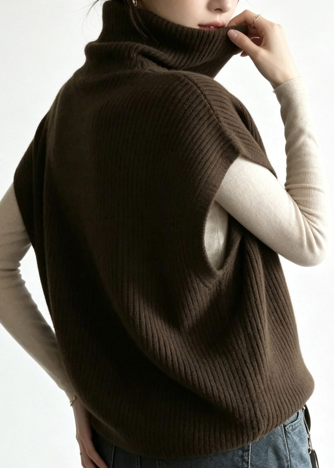 Plus Size Coffee Patchwork Cotton Knit Waistcoat Short Sleeve
