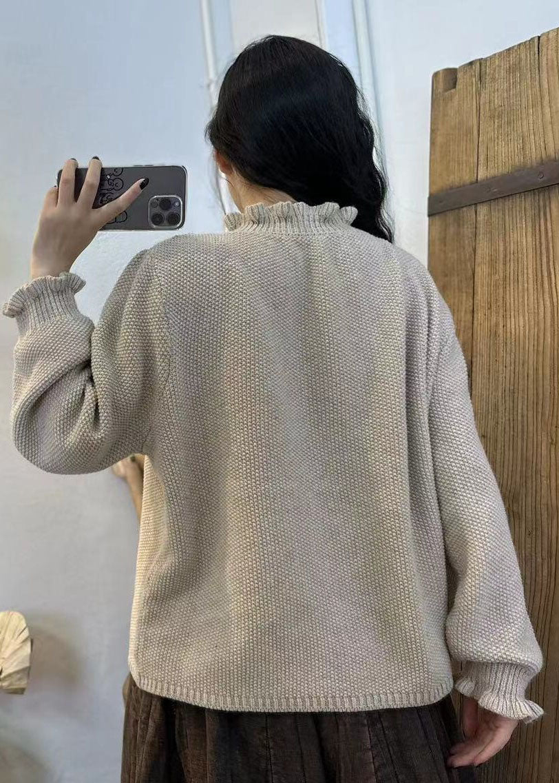 Plus Size Chocolate Ruffled Oversized Thick Knit Sweater Winter