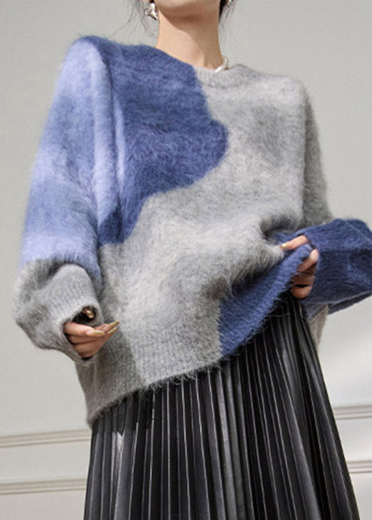 Plus Size Colorblock Patchwork Cozy Cotton Knit Sweater Tops Spring