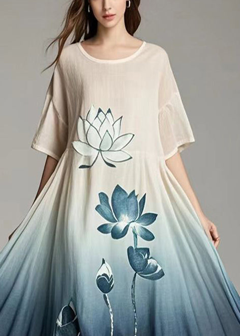 Plus Size Gradient Color Oversized Print Cotton Long Dresses Summer