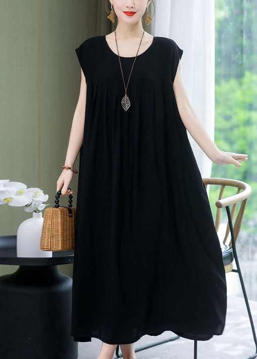 Plus Size Green O Neck Wrinkled Patchwork Cotton Dress Summer