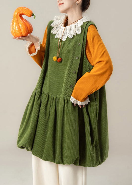 Plus Size Green Oversized Corduroy Mid Dress Spring