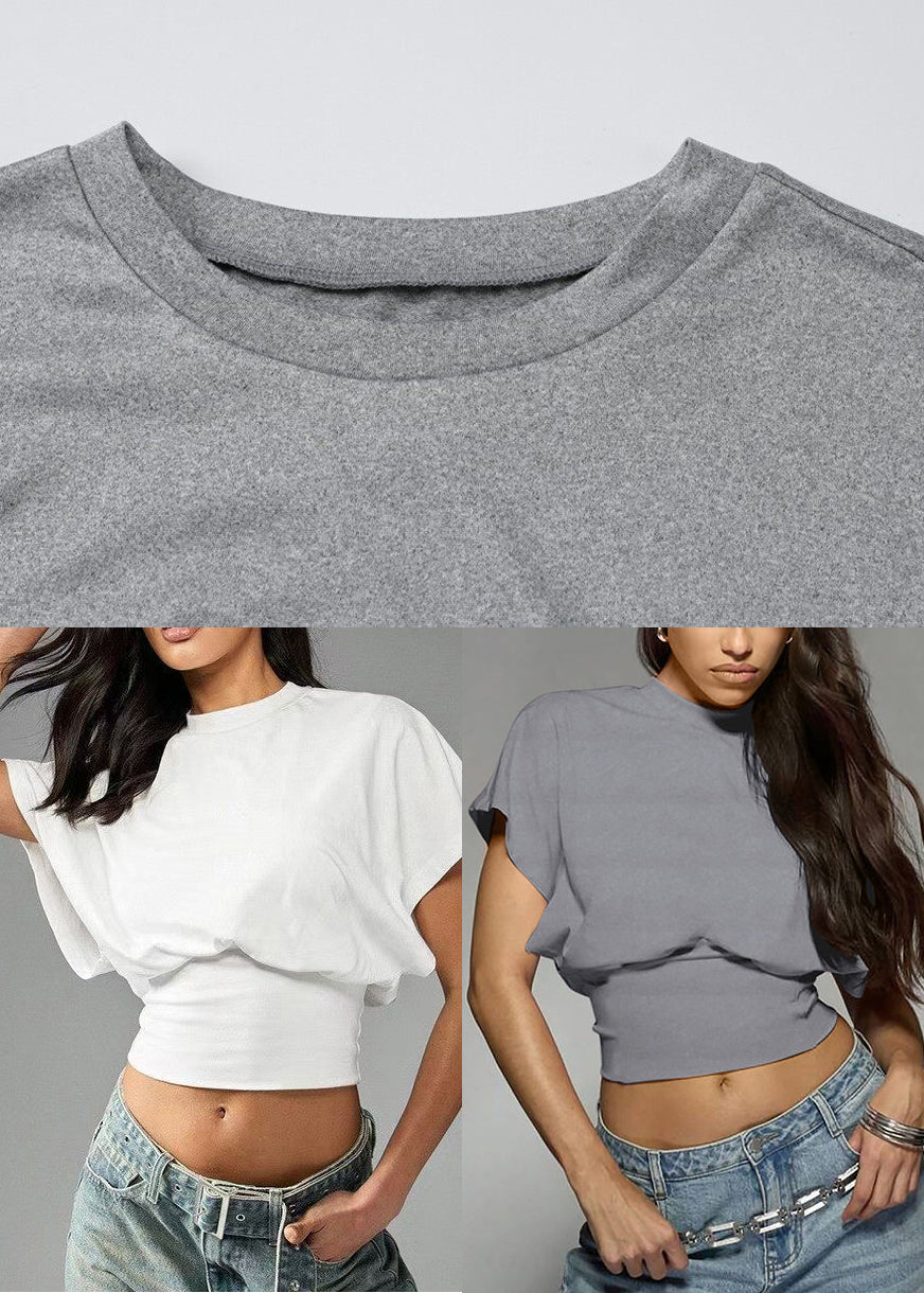 Plus Size Grey Oversized Cotton Short Tops Short Sleeve