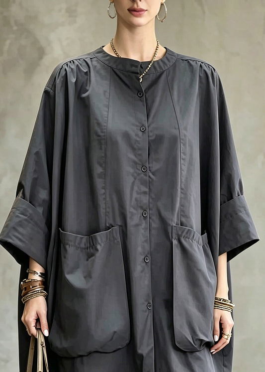 Plus Size Grey Patchwork Solid Shirts Long Sleeve