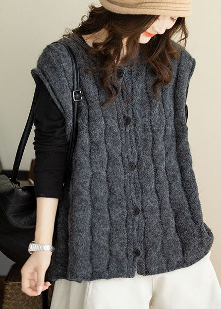 Plus Size Grey Thick Cable Knitted Tops Winter