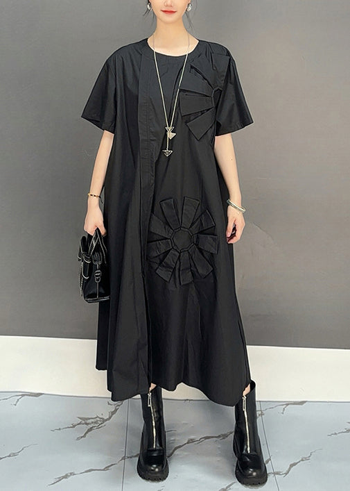 Plus Size Khaki Oversized Floral Cotton Long Dresses Summer