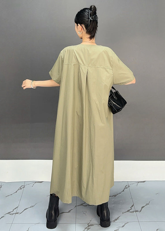 Plus Size Khaki Oversized Floral Cotton Long Dresses Summer