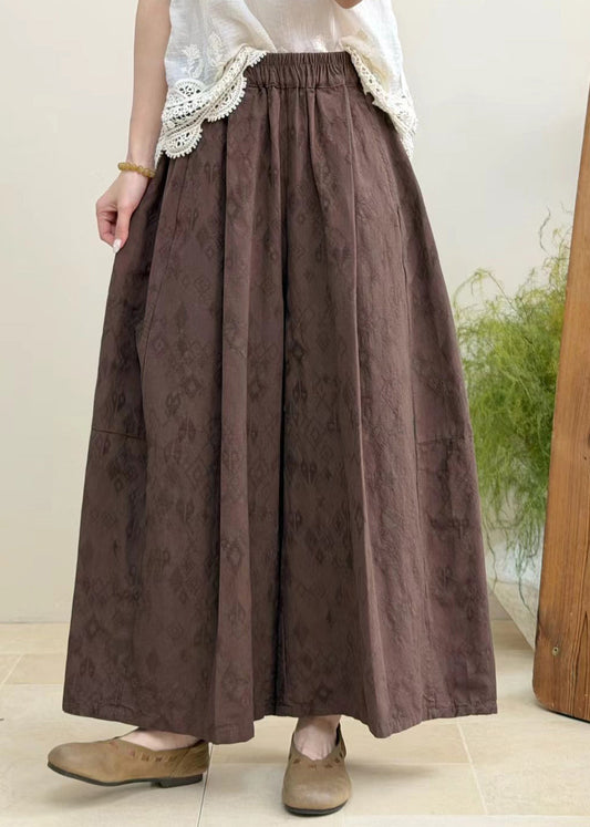 Plus Size Linen Elastic Waist Patchwork Cotton Wide Leg Pants Fall
