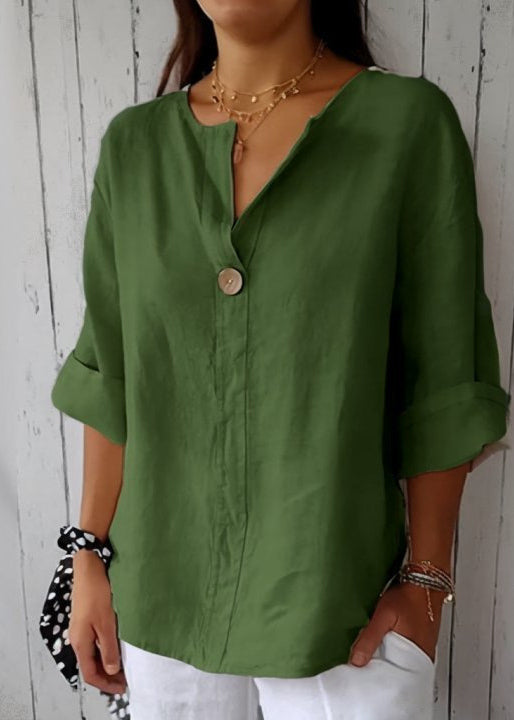 Plus Size Navy V Neck Button Cotton Top Summer