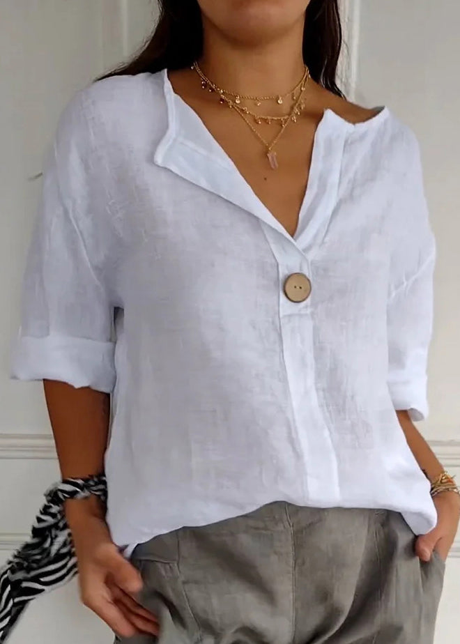 Plus Size Navy V Neck Button Cotton Top Summer