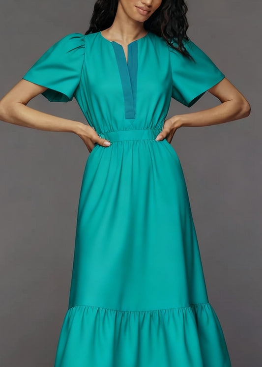 Plus Size O Neck Tassel Patchwork Cotton Ankle Dress Summer