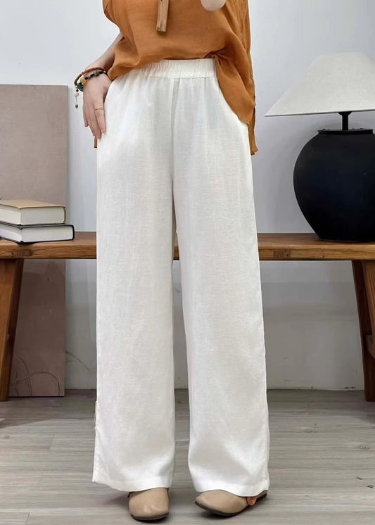 Plus Size Orange Elastic Waist Linen Straight Pants Summer
