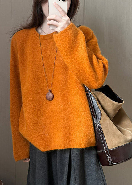 Plus Size Orange Oversized Warm Knit Sweater Tops Winter