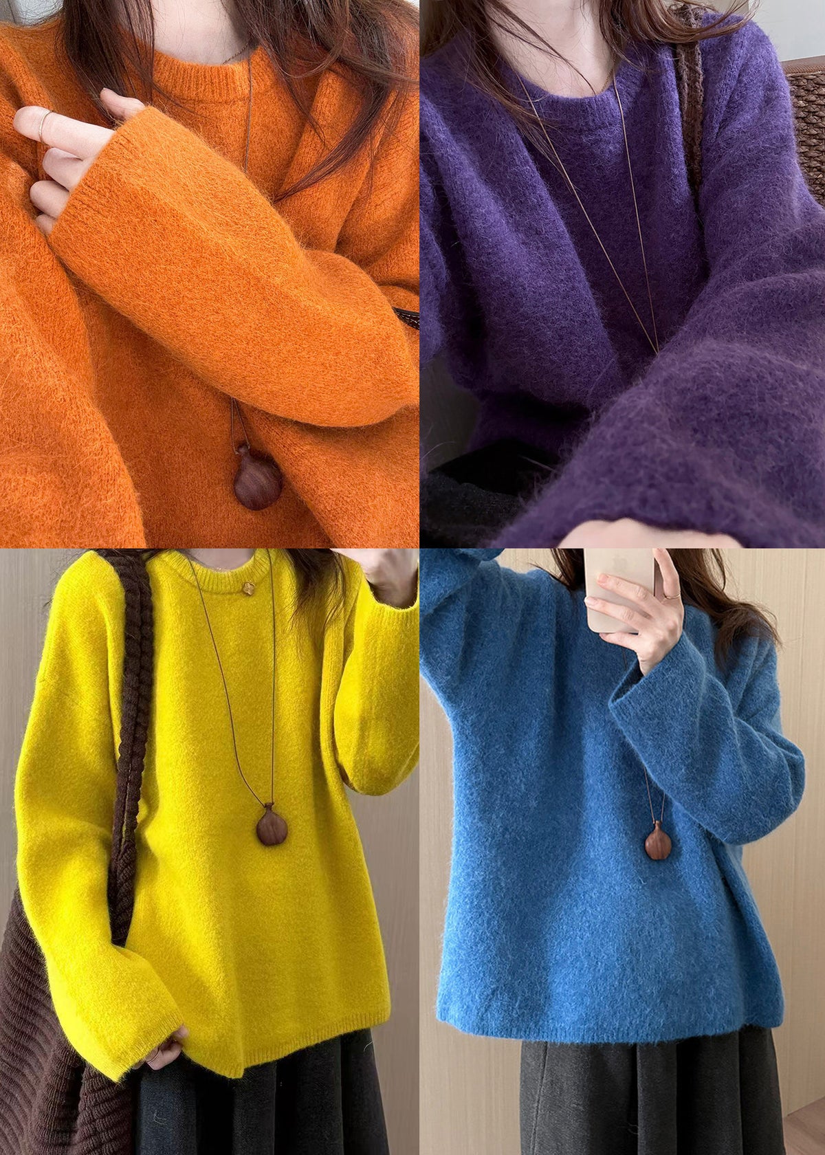 Plus Size Orange Oversized Warm Knit Sweater Tops Winter