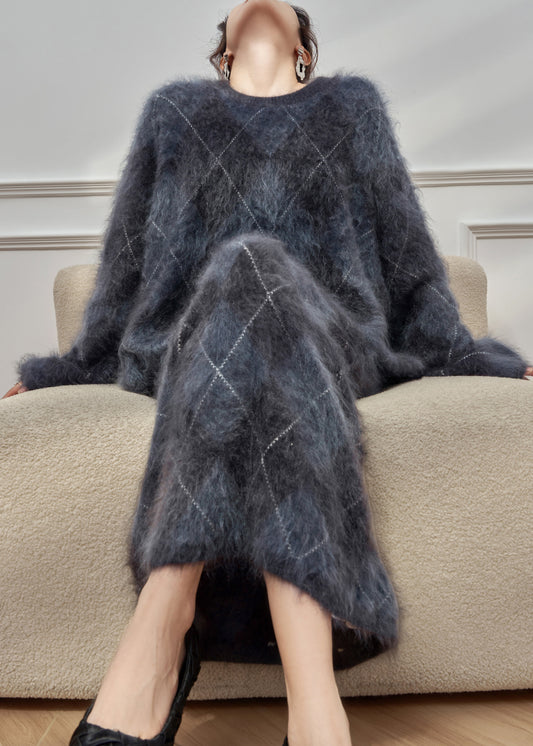 Plus Size Plaid O Neck Cweaters And Skirts Ma Hai Mao Two Pieces Set Winter