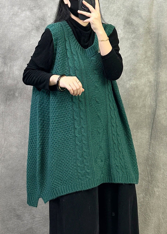 Plus Size Red O Neck Cable Knit Vest Tops Sleeveless