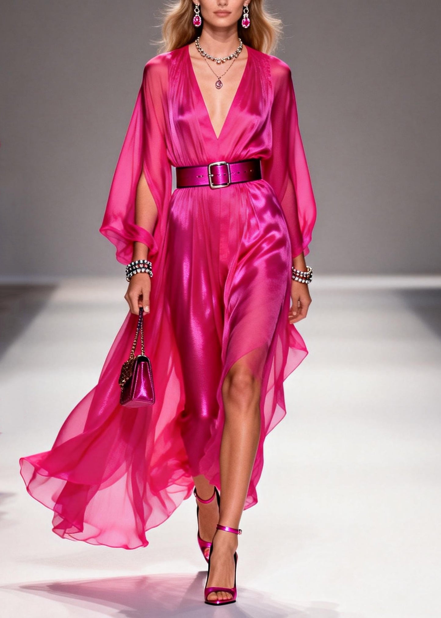 Plus Size Rose Draping Low High Design Chiffon Tunic Dresses Summer