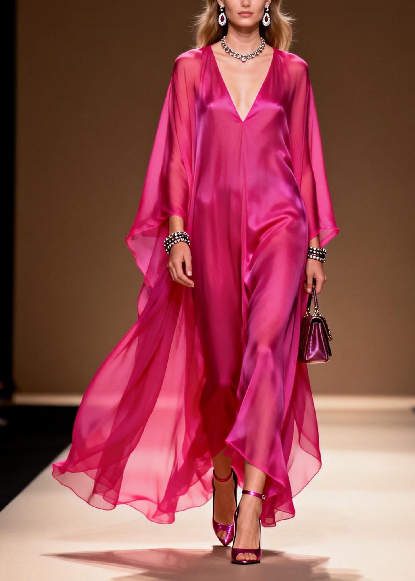 Plus Size Rose Oversized Draping Chiffon Maxi Dress Summer