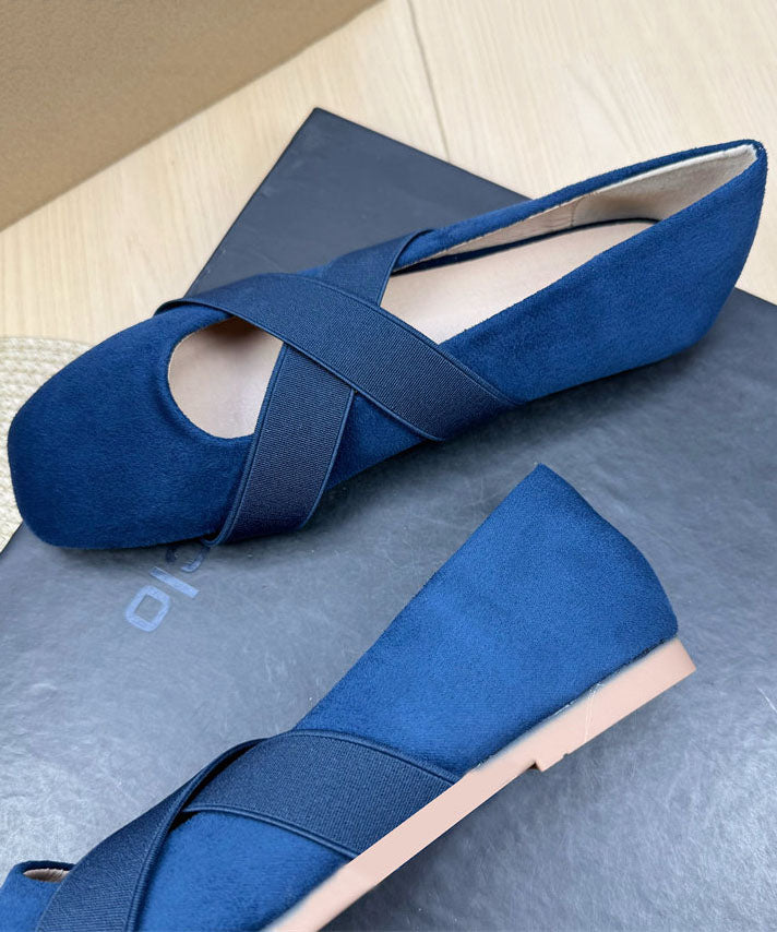 Plus Size Splicing Flat Shoes Blue Suede Cross Strap