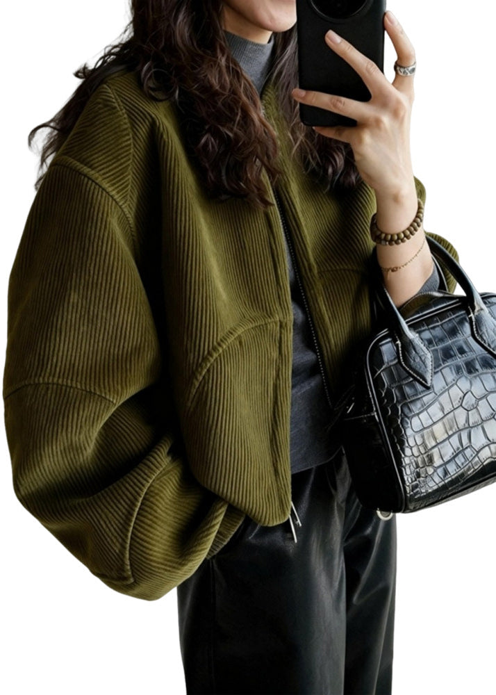 Plus Size Tea Green Oversized Pockets Corduroy Coat Spring