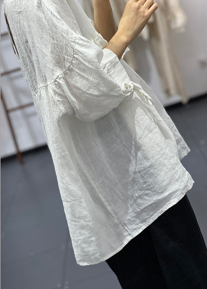 Plus Size White Ruffled Oversized Cotton Blouses Half Sleeve