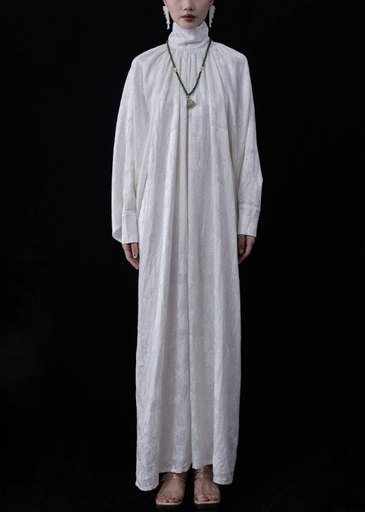 Plus Size White Zippered Wear On Both Sides Linen Maxi Dresses Fall