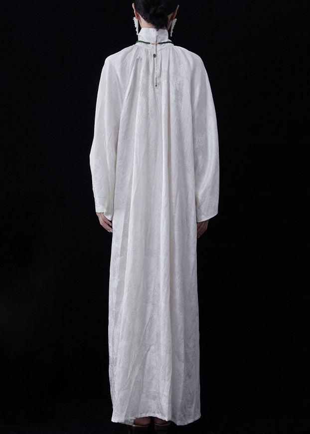 Plus Size White Zippered Wear On Both Sides Linen Maxi Dresses Fall