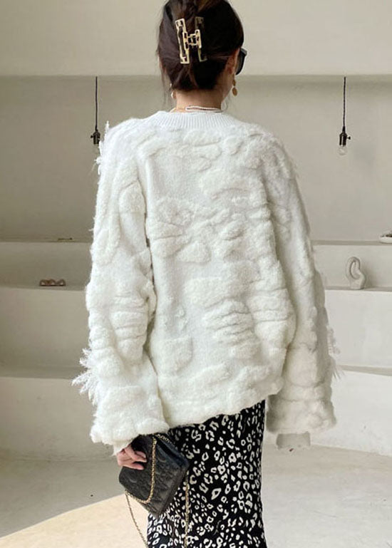 Plus Size Women White Lace Floral Knit Pullover Spring