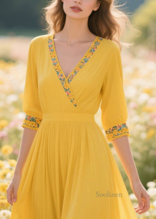 Plus Size Yellow Patchwork Print Chiffon Holiday Dress Summer