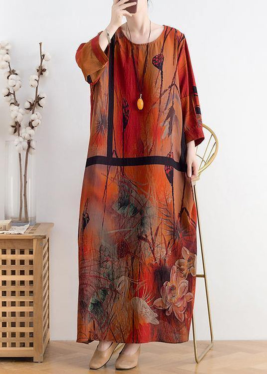 Plus size women's 2021 summer mid-length retro print dress - SooLinen