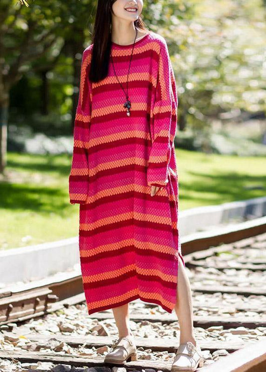 Pullover Sweater dresses RefashionStripe Split Long Sleeve Woollen Dress