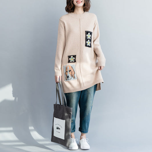 Pullover Sweater outfit Women o neck beige Hipster knit tops