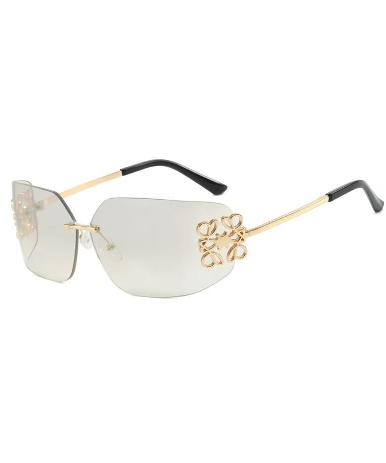 Punk Style Silver Flower Inlaid Frameless Sunglasses