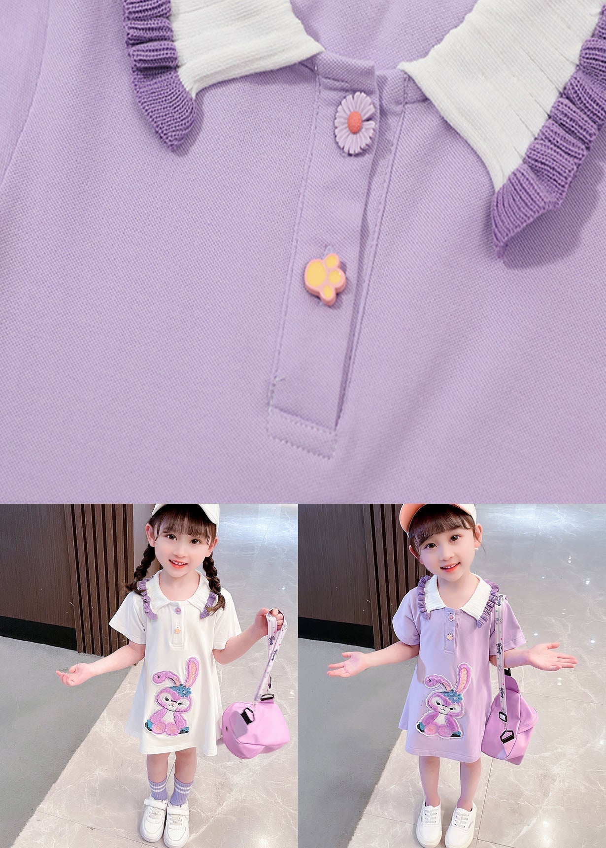 Purple Patchwork Cotton Baby Girls Dress Ruffled Summer