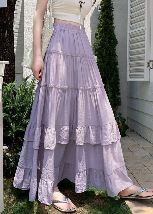 Purple Elastic Waist Draping Solid A Line Skirts