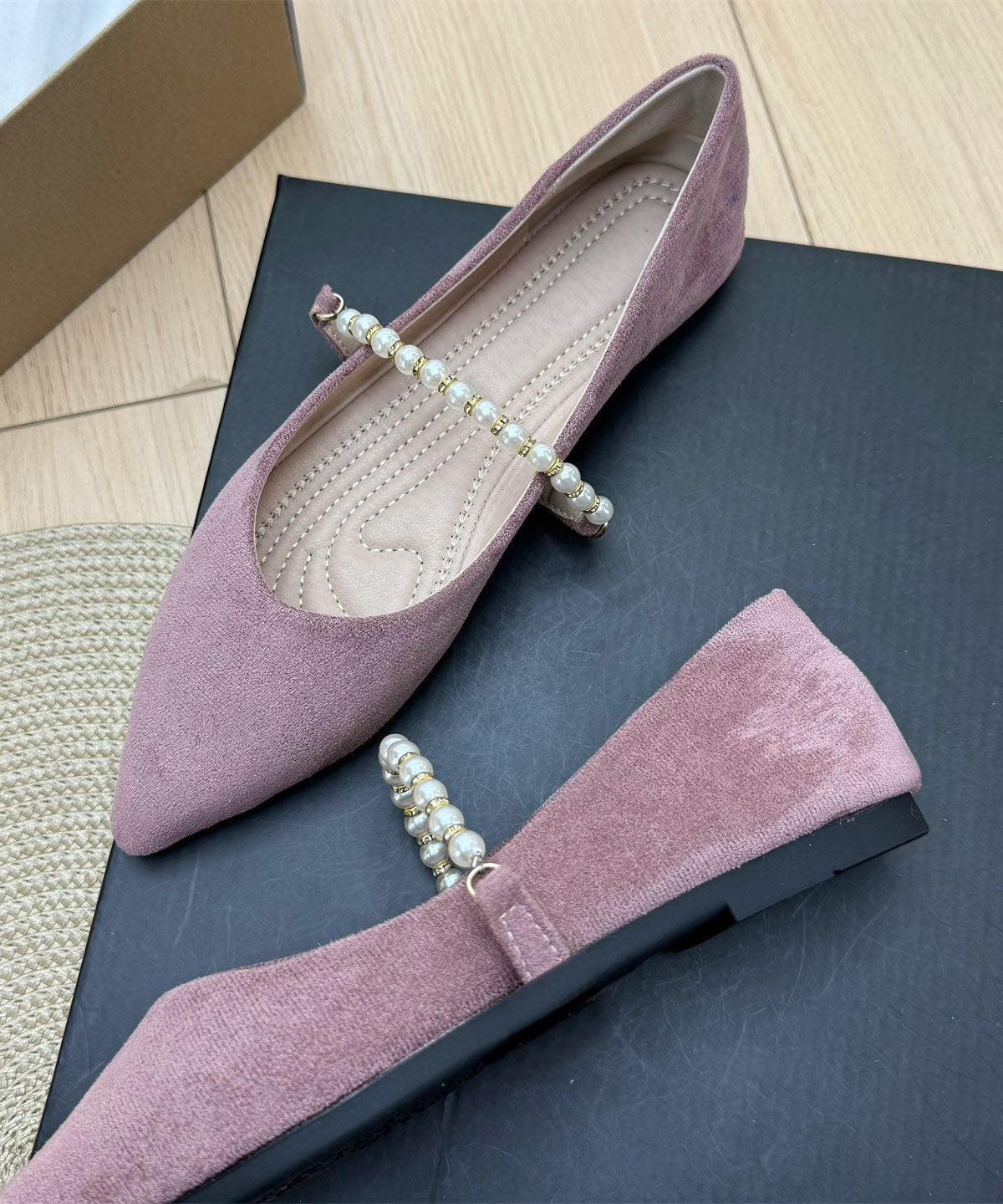 Purple Flats Suede Classy Splicing Pointed Toe Decorated Pearl