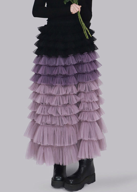 Purple Gradient Color Tulle A Line Skirt
