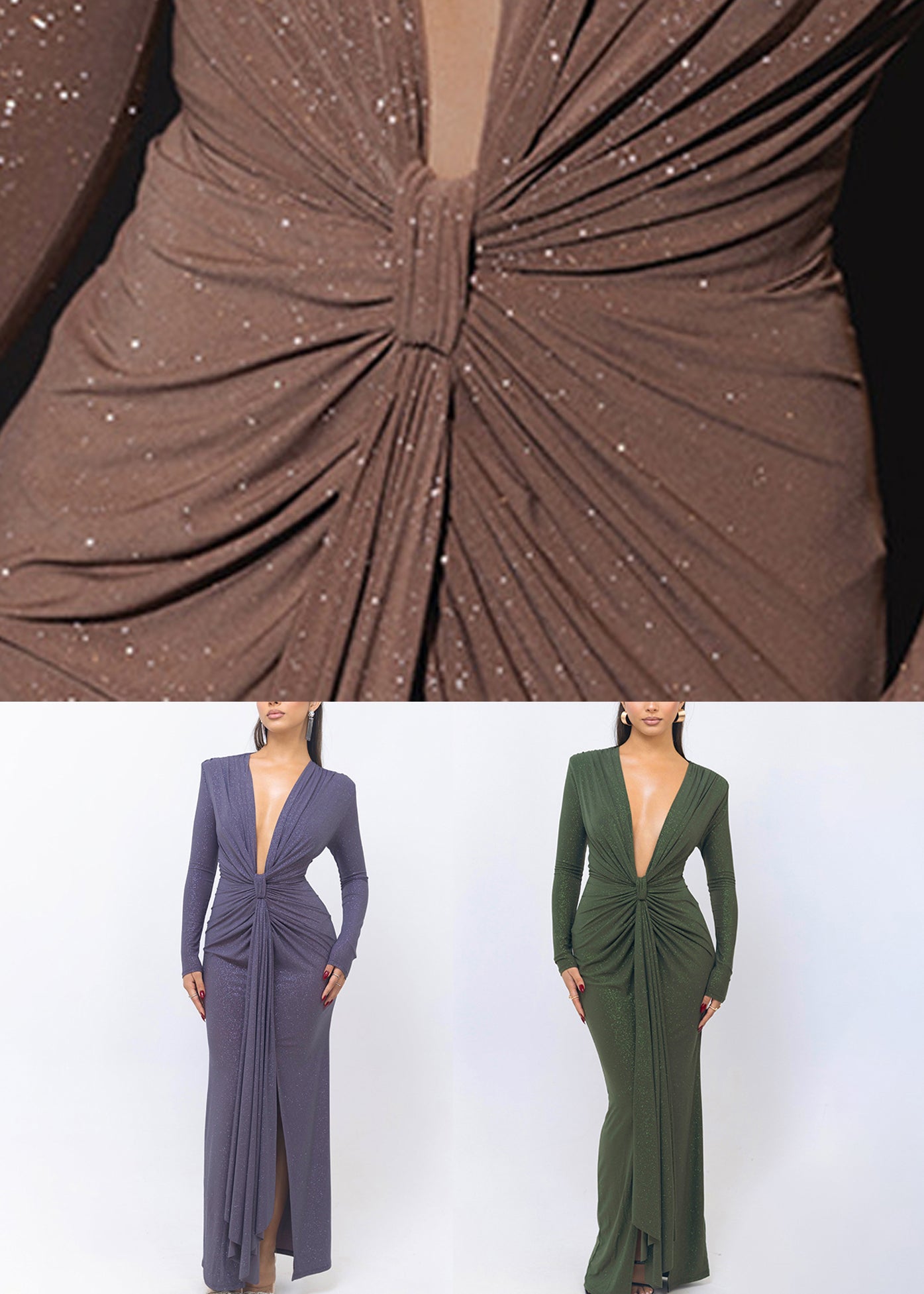 Purple Wrinkled Side Open Spring Long Dresses V Neck