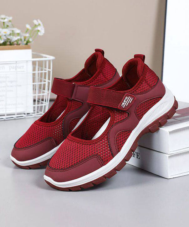 Red Casual Comfy Splicing Buckle Strap Flat Feet Shoes