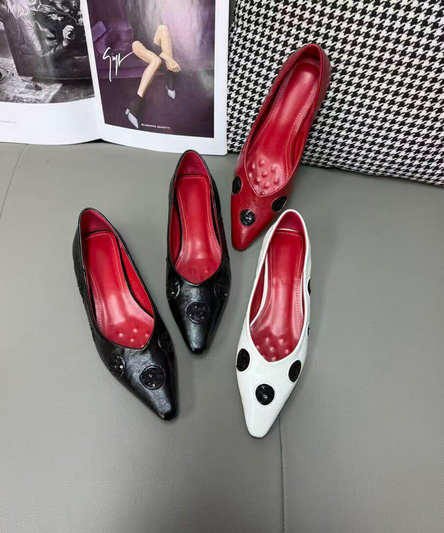 Red Dot Sheepskin Flat Shoes Pointed Toe Splicing