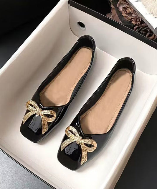 Red Faux Leather Beautiful Bow Splicing Flat Feet Shoes