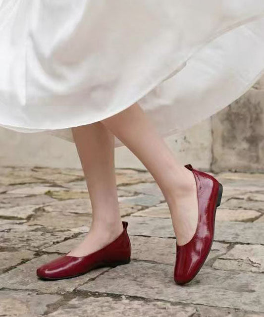 Red Flat Shoes Faux Leather Handmade Flat Shoes For Women