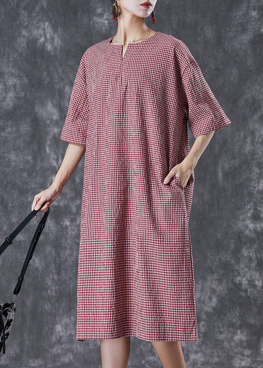 Red Plaid Cotton Holiday Dress Oversized Summer