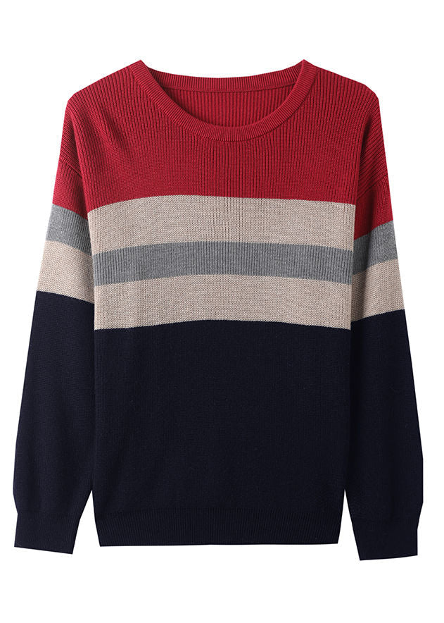 Red Striped Knit Knit Pullover Oversized Winter