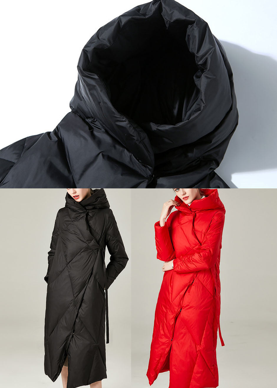 Red Thick Duck Down Puffers Jackets Lace Up Winter