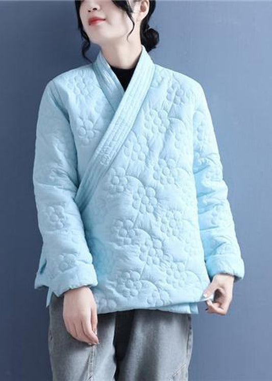 Retro Beige Lace Up Stereoscopic Floral Fine Cotton Filled Jackets Spring