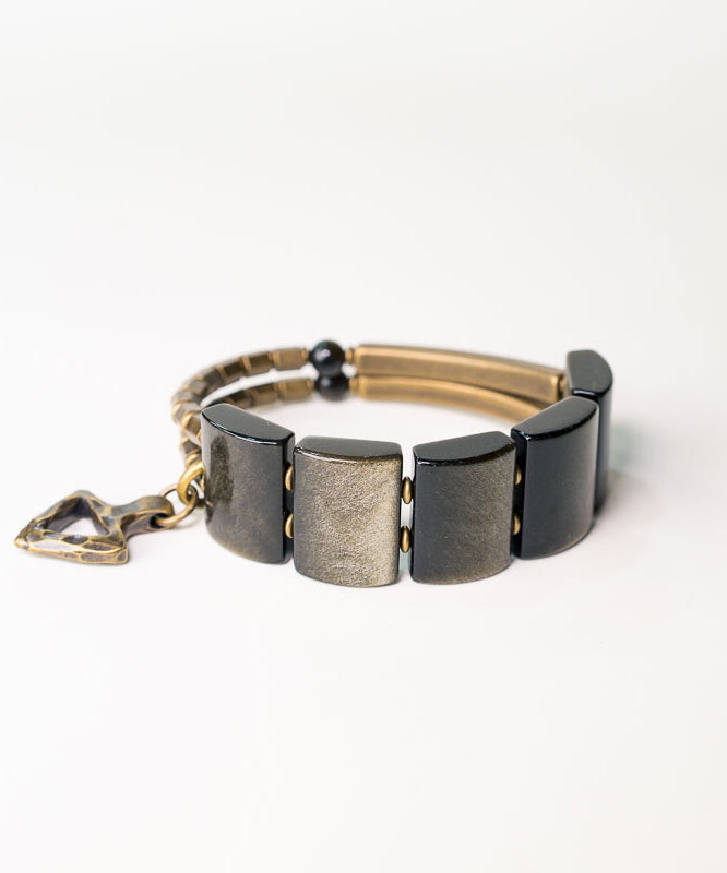 Retro Black Alloy Obsidian Unisex Bracelet